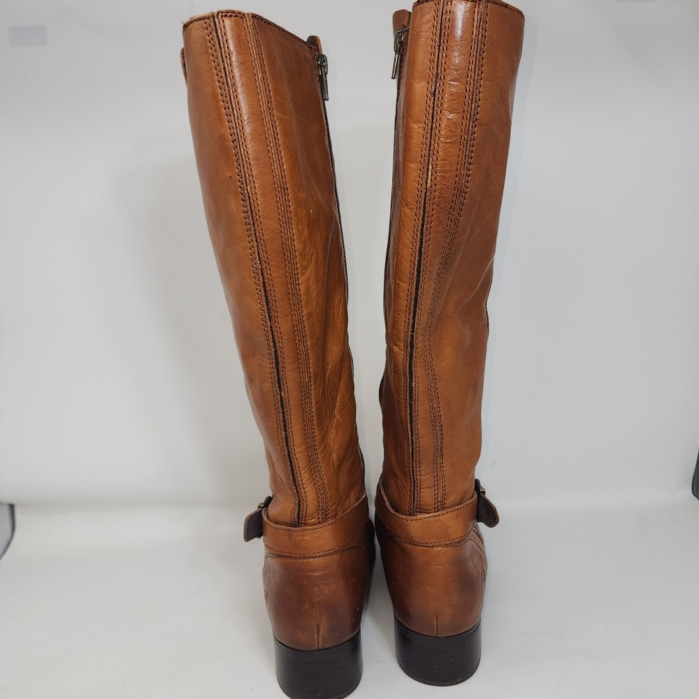 Born Leather Tall Riding Boots 10M Tan Cognac F71106 Zip Up Buckle Ankle - Picture 7 of 13